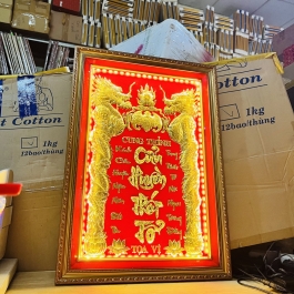 [48x68] Cửu huyền thất tổ mạ vàng 24 K cao cấp- Khung nhựa nhập khẩu, Ngang 48cm x Cao 68cm - Có đèn 