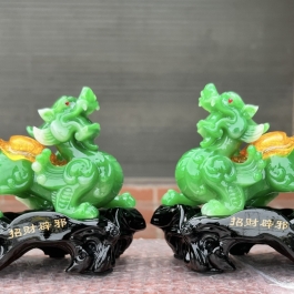 [7inch] Cặp Tỳ Hưu Phong Thủy Chiêu Tài Hút Lộc - Màu xanh lá - Cao 18cm 
