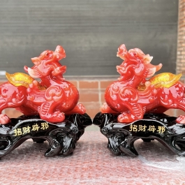 [7inch] Cặp Tỳ Hưu Phong Thủy Chiêu Tài Hút Lộc - Màu đỏ- Cao 18cm 