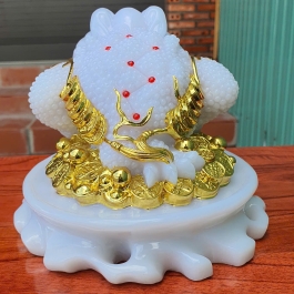Cóc ngậm xu đá cao 15cm ba màu xanh , vàng , trắng