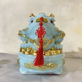 Thiềm Thừ Phong Thủy ( Cóc ba chân ) hàng Việt Nam sản xuất để bàn thần tài ông địa cao 18cm màu xanh
