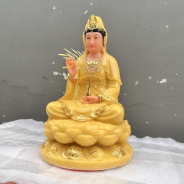 Tượng Phật Quan Âm ngồi đài sen đá Việt Nam cao cấp cao 30cm – Màu vàng thạch anh