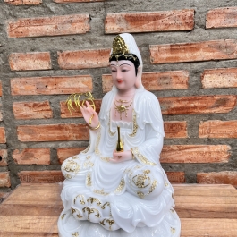 [12inch] Tượng Quan Âm Bồ Tát Bằng Đá Hàng Nhập Khẩu Cao 30cm - Màu Trắng