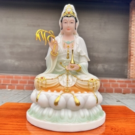 Tượng Quan Âm đá nhập khẩu cao cấp ngồi trên đài sen cao 30cm