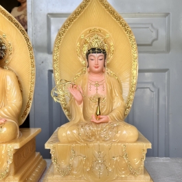 [16inch] Tượng Quan Thế Âm Bồ Tát Đá Nhập Khẩu Cao Cấp Đế Vuông Cao 40cm - Màu Vàng