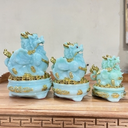 Tượng Tỳ Hưu phong thủy màu xanh để bàn thờ thần tài hoặc bàn làm việc - cỡ nhỏ 16cm