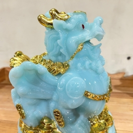 Tượng Tỳ Hưu phong thủy màu xanh để bàn thờ thần tài hoặc bàn làm việc - cỡ trung 21cm 