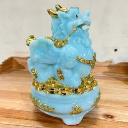 Tượng Tỳ Hưu phong thủy màu xanh để bàn thờ thần tài hoặc bàn làm việc - cỡ nhỏ 16cm