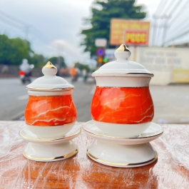 Hủ đựng muối gạo sứ Đá Hoa Cương cao 10cm ngang 6cm - Màu Đỏ