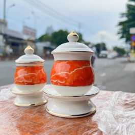 Hủ đựng muối gạo sứ Đá Hoa Cương cao 10cm ngang 6cm - Màu Đỏ