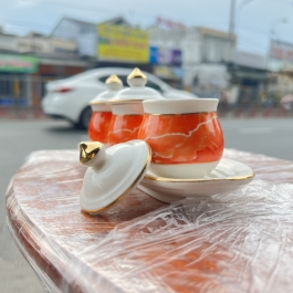 Chum nước, áng nước sứ họa tiết đá hoa cương có nắp 3 ly -  Đỏ