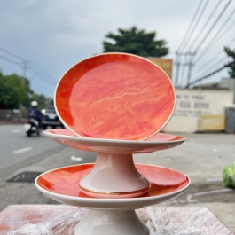 Đĩa sứ thờ sứ Đá Hoa Cương Ngang 20cm Cao 8cm - Màu Đỏ