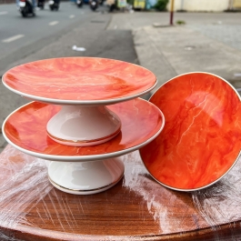 Đĩa sứ thờ sứ Đá Hoa Cương Ngang 17.5cm Cao 7.5cm - Màu Đỏ