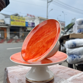 Đĩa sứ thờ sứ Đá Hoa Cương Ngang 20cm Cao 8cm - Màu Đỏ