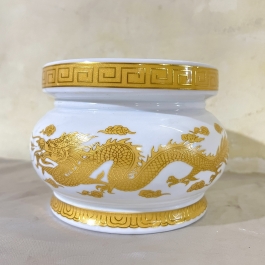 Lư Hương Sứ Trắng Rồng Vàng Hoa Văn Cao Cấp - Cao 6.5 Ngang 8cm
