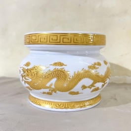 Lư Hương Sứ Trắng Rồng Vàng Hoa Văn Cao Cấp - Cao 8cm Ngang 11cm