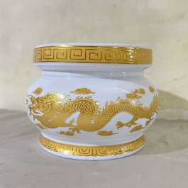 Lư Hương Sứ Trắng Rồng Vàng Hoa Văn Cao Cấp - Cao 7.5cm Ngang 8.5cm