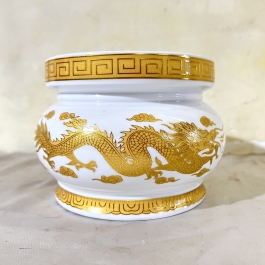 Lư Hương Sứ Trắng Rồng Vàng Hoa Văn Cao Cấp - Cao 8cm Ngang 11cm