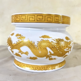 Lư Hương Sứ Trắng Rồng Vàng Hoa Văn Cao Cấp - Cao 9cm Ngang 12cm