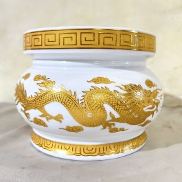 Lư Hương Sứ Trắng Rồng Vàng Hoa Văn Cao Cấp - Cao 9cm Ngang 12cm
