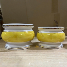 Bát nhang sứ họa tiết Đá Hoa Cương cao 10 ngang 14.5cm - Màu Vàng