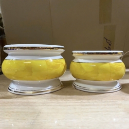 Bát nhang sứ họa tiết Đá Hoa Cương cao 12 ngang 17cm - Màu Vàng