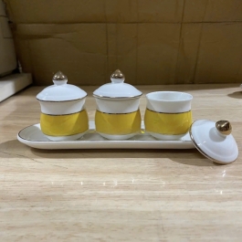 Chum nước, áng nước sứ họa tiết đá hoa cương có nắp loại 3 ly - Vàng