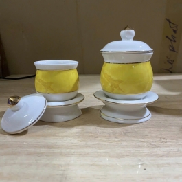 Hủ đựng muối gạo họa tiết Đá Hoa Cương - Vàng cao 10cm ngang 7.5cm