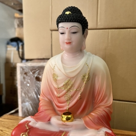 [12inch] Tượng Thích Ca Mâu Ni Phật Ngồi Đài Sen Bằng Đá Nhập Cao 30cm - Màu Đỏ