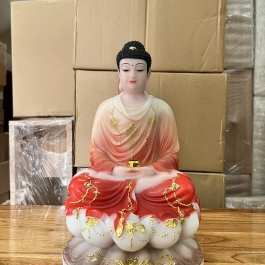 [12inch] Tượng Thích Ca Mâu Ni Phật Ngồi Đài Sen Bằng Đá Nhập Cao 30cm - Màu Đỏ