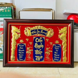 [60x90] Cửu Huyền Thất Tổ dát vàng 24 k – khung gỗ 60cm x 90cm - Không đèn