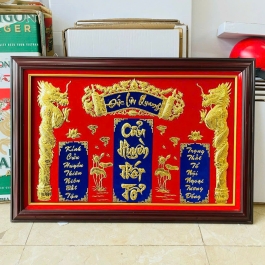 [60x90] Cửu Huyền Thất Tổ dát vàng 24 k – khung gỗ 60cm x 90cm - Có đèn