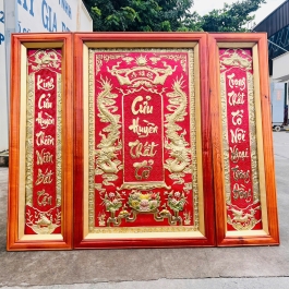 Cửu huyền thất tổ bằng đồng, khung gỗ cao 127cm – Có đèn 