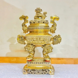 Bộ Ngũ Sự Đỉnh Vuông Bằng Đồng Cao 42cm thương hiệu Vĩnh Tiến ( Bộ số 2)