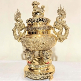 Bộ Tam Sự Đỉnh Tròn Bằng Đồng Cao 28cm thương hiệu Vĩnh Tiến sản xuất tại Việt Nam (số 0)