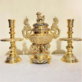 Bộ Tam Sự Đỉnh Tròn Bằng Đồng Cao 30cm (Số 0) thương hiệu Vĩnh Tiến sản xuất tại Việt Nam