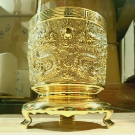 Bát nhang bằng đồng Vĩnh Tiến 100% họa tiết rồng 3D 4 cỡ - Cỡ 2 (Cao 14cm)