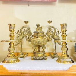 Bộ Ngũ Sự Đỉnh Tròn Bằng Đồng Cao 35cm thương hiệu Vĩnh Tiến sản xuất tại Việt Nam ( Bộ số 1)