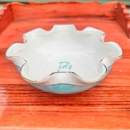 Bát Sen Thả Hoa, Bát “Minh đường tụ thủy” Vân Đá Hoa Cương Chữ Tài Lộc Màu Xanh Ngang 22cm