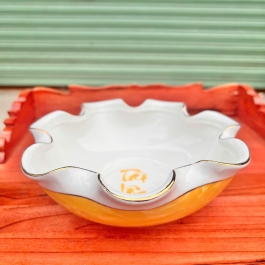 Bát Sen Thả Hoa, Bát “Minh đường tụ thủy” Vân Đá Hoa Cương Chữ Tài Lộc Màu Vàng - Ngang 17cm