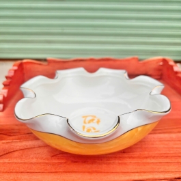 Bát Sen Thả Hoa, Bát “Minh đường tụ thủy” Vân Đá Hoa Cương Chữ Tài Lộc Màu Vàng - Ngang 20cm