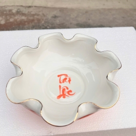 Bát Sen Thả Hoa, Bát “Minh đường tụ thủy” Vân Đá Hoa Cương Chữ Tài Lộc Màu Đỏ 22cm