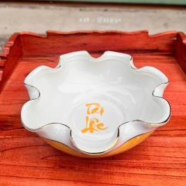 Bát Sen Thả Hoa, Bát “Minh đường tụ thủy” Vân Đá Hoa Cương Chữ Tài Lộc Màu Vàng - Ngang 17cm