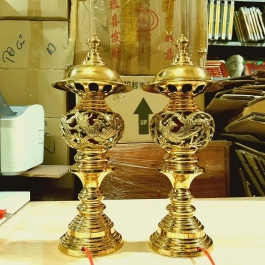 Đèn đồng long phụng thờ gia tiên thương hiệu Thuận Phát (3 cỡ) - Cỡ vừa 30cm