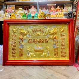 [75x115] Bài Vị Cửu Huyền Thất Tổ Bằng Đồng Khung Gỗ Ngang 115cm x Cao 75cm - Có đèn