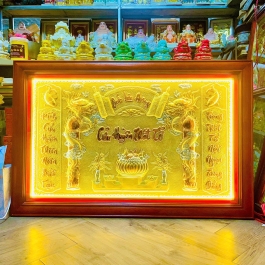 [75x115] Bài Vị Cửu Huyền Thất Tổ Bằng Đồng Khung Gỗ Ngang 115cm x Cao 75cm - Có đèn
