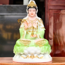 Tượng Quan Âm Ngồi Đài Sen Màu Xanh Ngọc cao 29cm