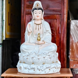 Tượng Quan Thế Âm Bồ Tát Ngồi Đài Sen Bằng Sứ Cao Cấp cao 40cm