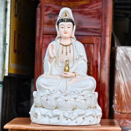 Tượng Quan Thế Âm Bồ Tát Ngồi Đài Sen Bằng Sứ Cao Cấp cao 40cm
