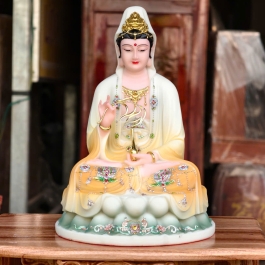 Tượng Quan Thế Âm Bồ Tát Ngồi Đài Sen Bằng Đá Cao cấp Cao 30cm
